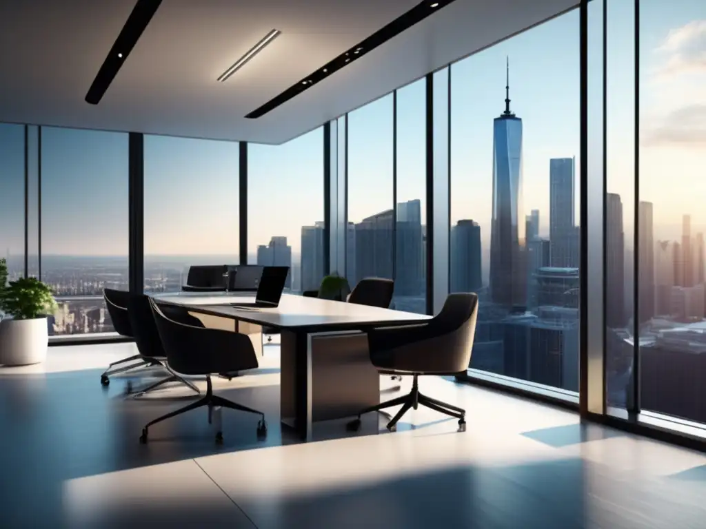 Oficina moderna con vista urbana Oficina moderna con vista a la ciudad: Perfeccionismo en inversiones: superando obstáculos