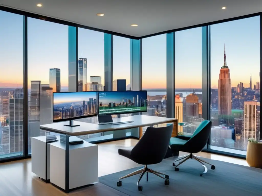 Oficina moderna con vista a la ciudad Oficina moderna con vista a la ciudad