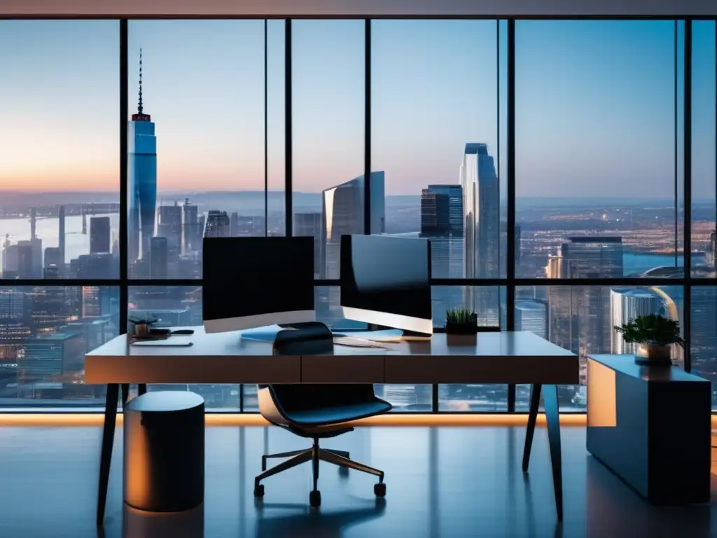 Oficina moderna con vista panorámica de la ciudad Oficina moderna con vista a la ciudad: Mejorar gestión del tiempo inversores