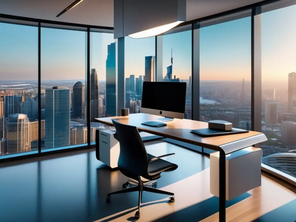 Oficina moderna y tecnológica Oficina moderna con vista de la ciudad: Importancia copias de seguridad inversiones