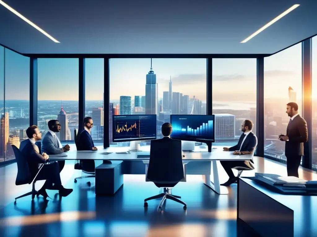 Oficina de inversión de vanguardia Oficina moderna con vista a la ciudad