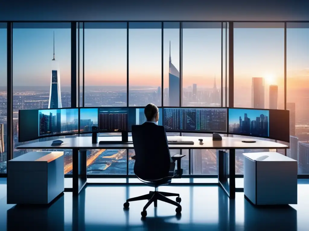 Oficina moderna con vista panorámica de la ciudad Oficina moderna con vista a la ciudad, estrategias de inversión con Roboadvisors a largo plazo