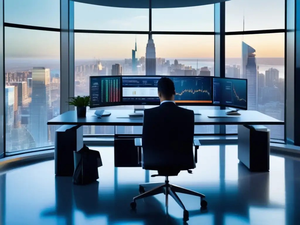 Oficina moderna con asesor financiero Oficina moderna con vista a la ciudad y asesor financiero confiable - Roboadvisors confiables para seguridad financiera