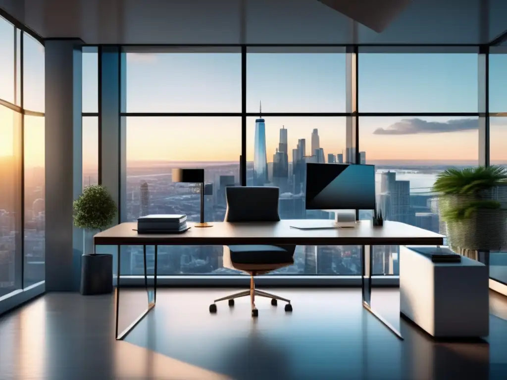 Oficina moderna con vista a la ciudad Oficina moderna con vista a la ciudad y estrategia de rebalanceo de cartera