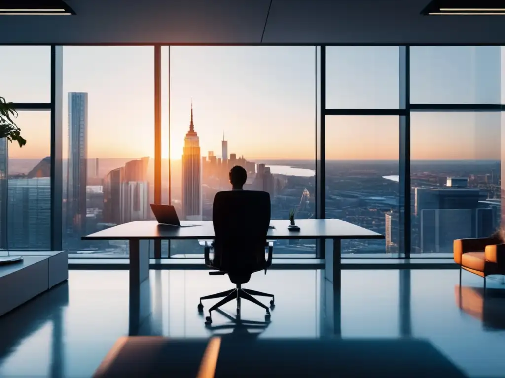 Oficina moderna con vista a la ciudad Oficina moderna con vista a la ciudad: Leer informes financieros eficientemente