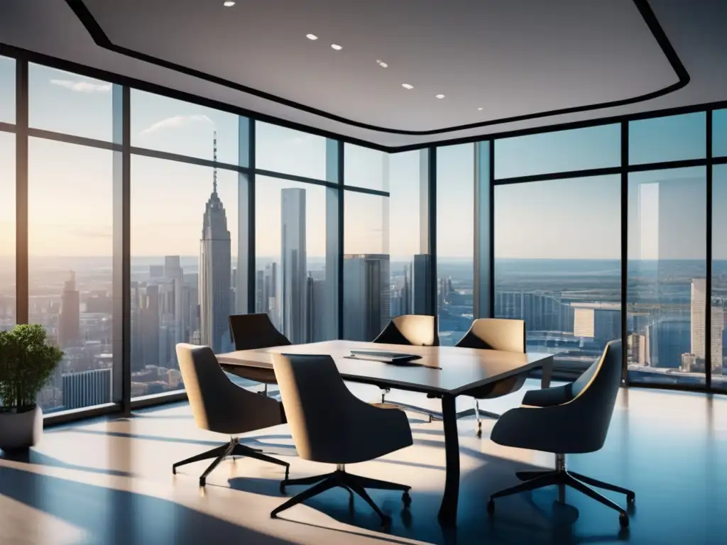 Oficina moderna con vista a la ciudad Oficina moderna con vista a la ciudad y estrategias de inversión en dividendos
