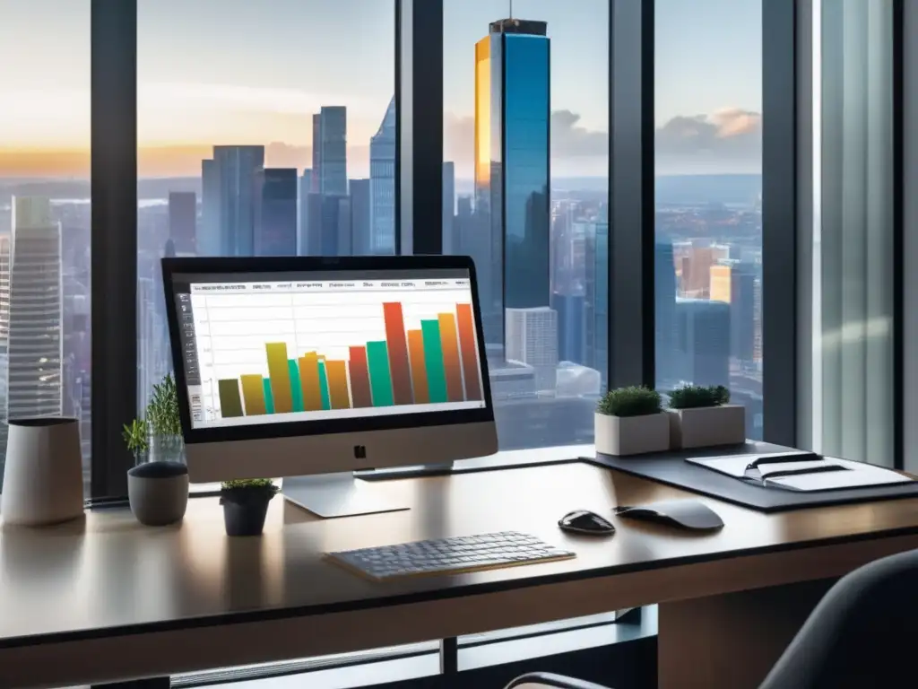 Oficina moderna con vista a la ciudad y crecimiento financiero Oficina moderna con vista a la ciudad y estrategias de reinversión de dividendos