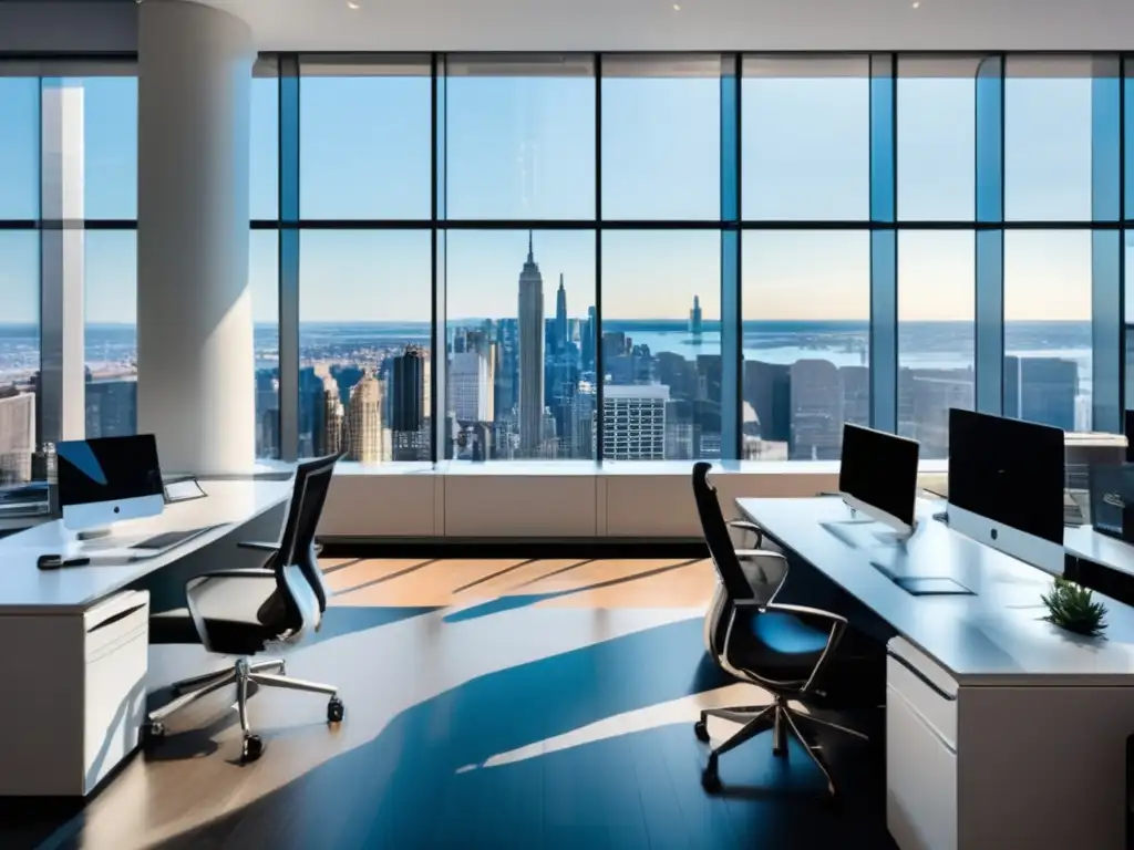 Oficina moderna con vista a Wall Street Oficina moderna en Wall Street con vista a la ciudad