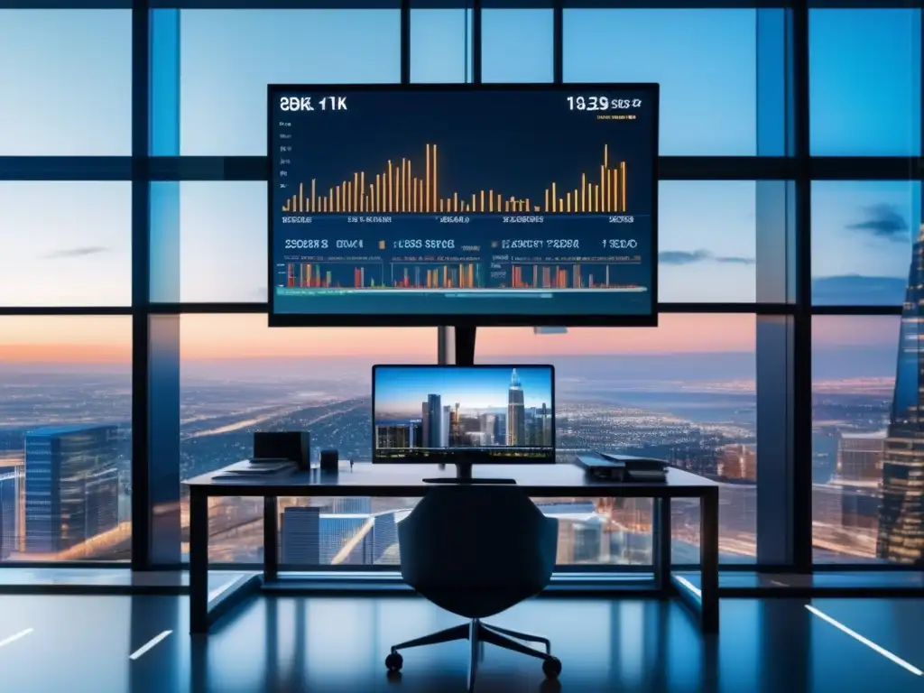 Oficina moderna con vista impresionante Oficina moderna con vista a la ciudad y espacio de trabajo minimalista - Mito hacerse rico rápidamente bolsa