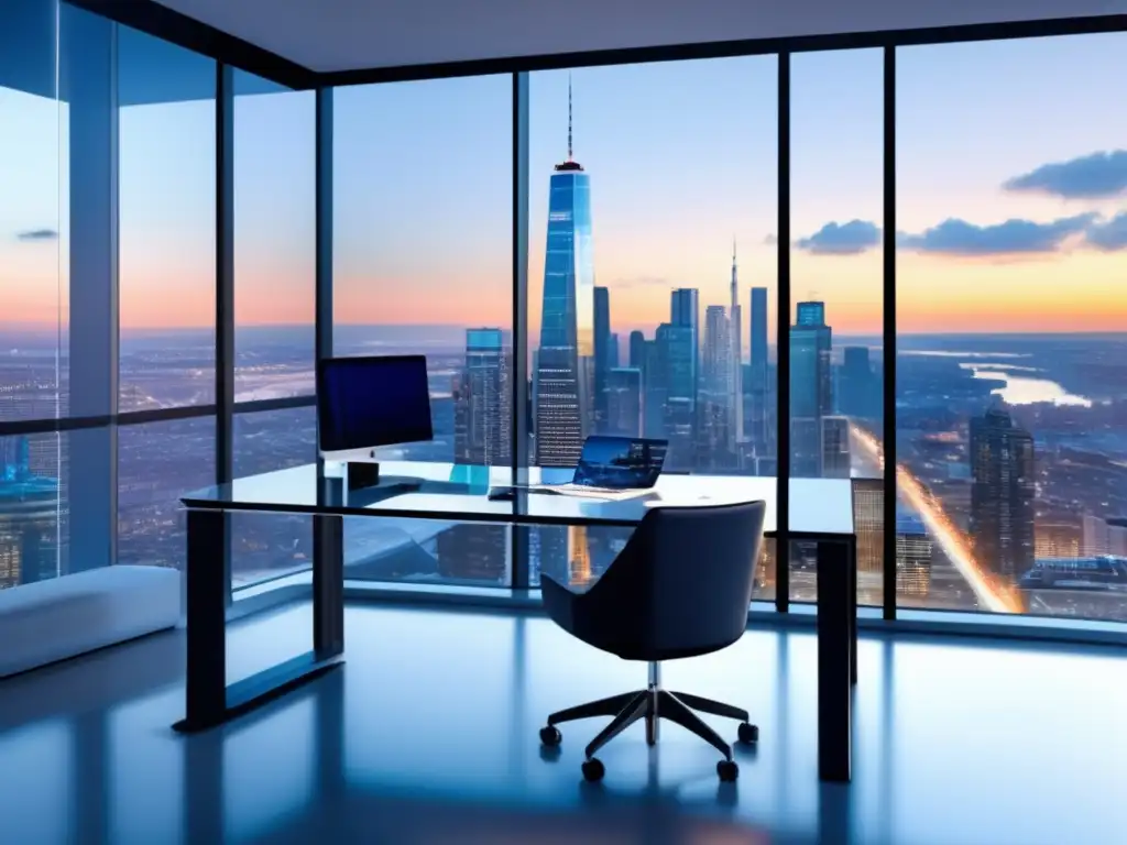 Oficina moderna con vista panorámica Oficina moderna con vista a la ciudad: Invertir en bienes raíces con poco dinero