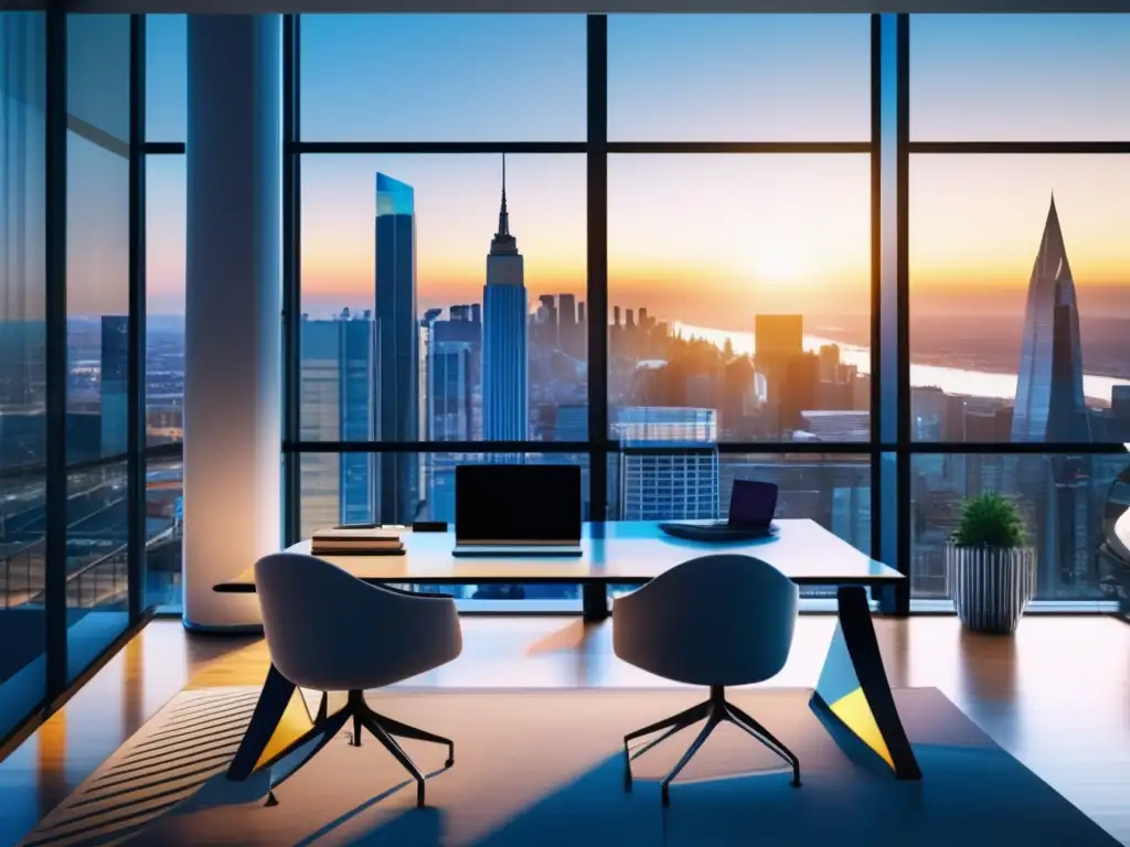 Oficina moderna con vista urbana Oficina moderna con vista impresionante de la ciudad y elementos de inversión