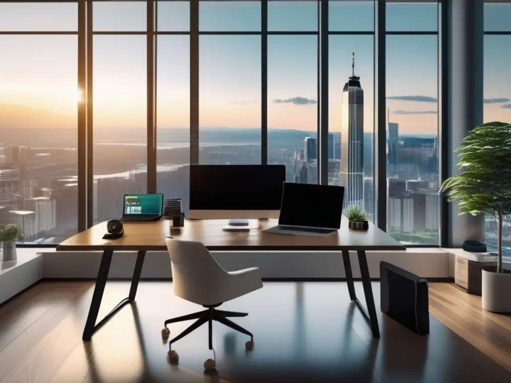 Oficina moderna con vista panorámica de la ciudad Oficina moderna con vista panorámica de la ciudad para inversiones criptomonedas a largo plazo