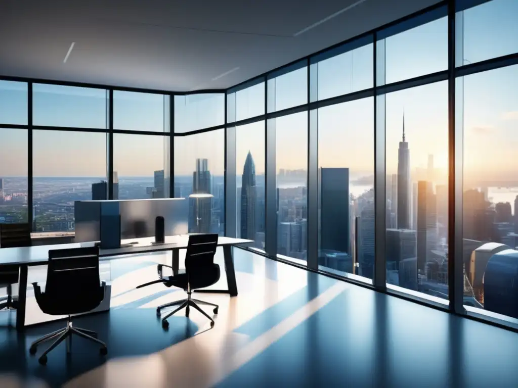 Oficina moderna con vista a la ciudad Oficina moderna con vista panorámica de la ciudad