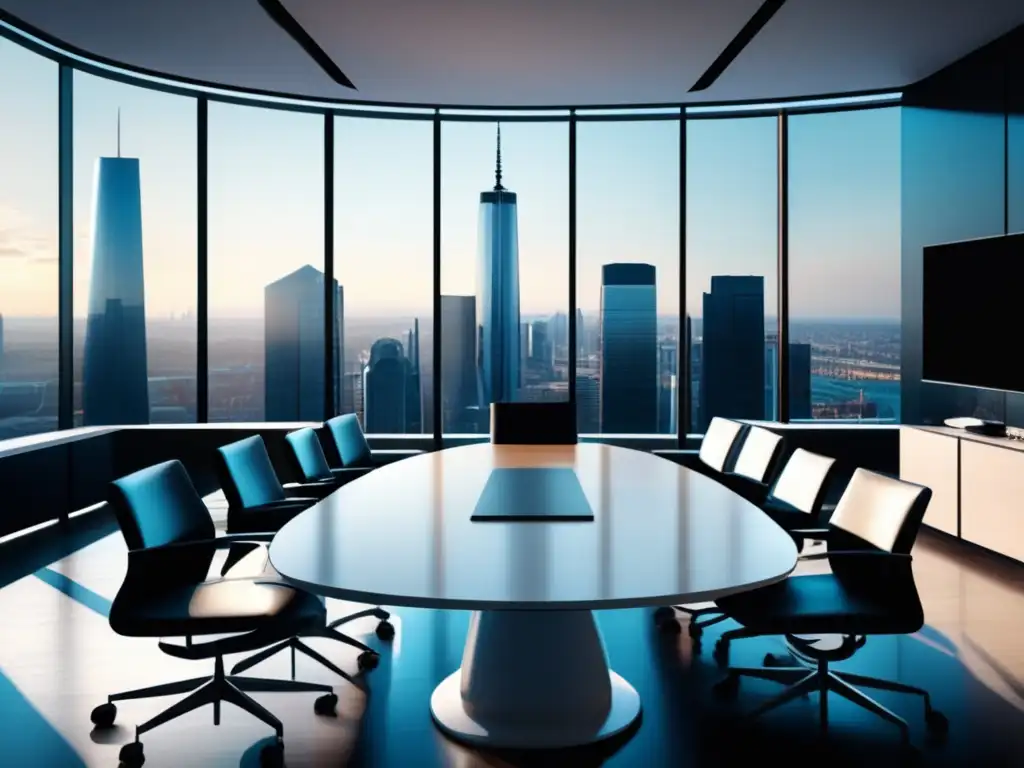 Moderna sala de juntas con vista panorámica Oficina moderna con vista panorámica de una elegante sala de juntas