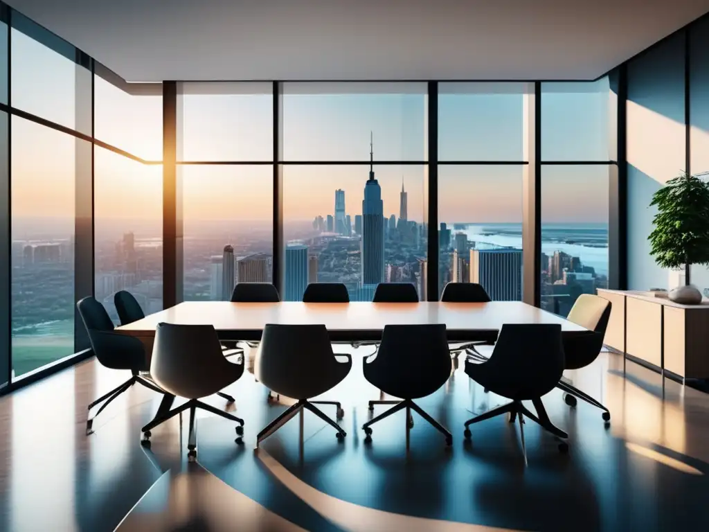 Espacio de oficina moderno con vista panorámica Oficina moderna con vista panorámica a la ciudad y técnicas de flipping inmobiliario rentables
