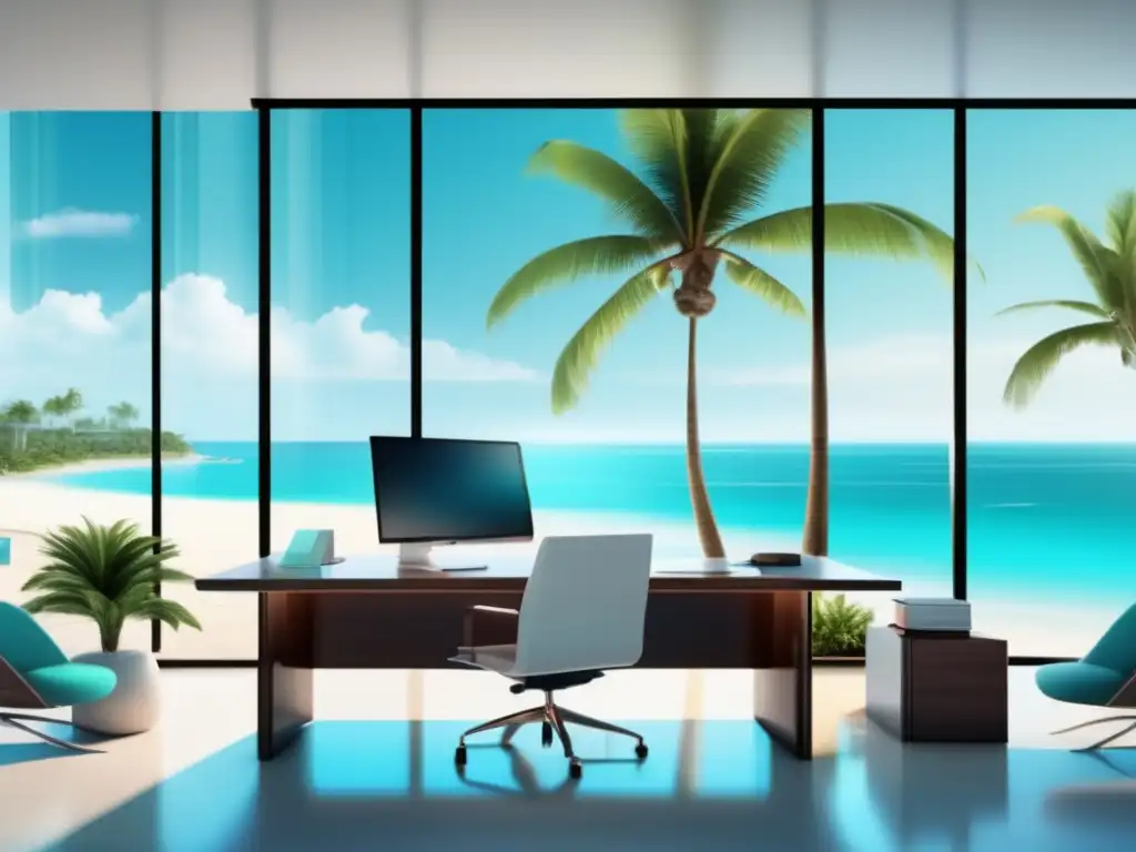Oficina de lujo con vista a la playa Oficina moderna con vista panorámica a propiedad vacacional de lujo