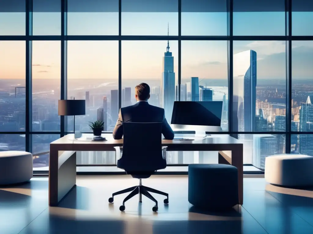 Oficina moderna con vista panorámica a la ciudad Oficina moderna con vista panorámica de la ciudad, estrategias de inversión en dividendos