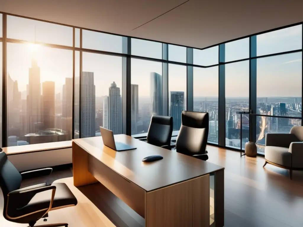 Oficina moderna con vista panorámica Oficina moderna con vista panorámica de la ciudad y estrategias fiscales para bonos de renta fija