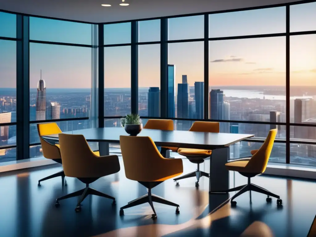 Oficina moderna con vista panorámica de la ciudad Oficina moderna con vista panorámica de la ciudad y tabla de inversiones: Impuestos diferidos en inversiones
