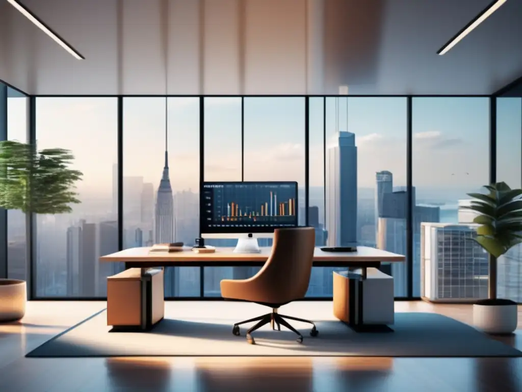Oficina moderna y profesional Oficina moderna con vista panorámica y mobiliario minimalista