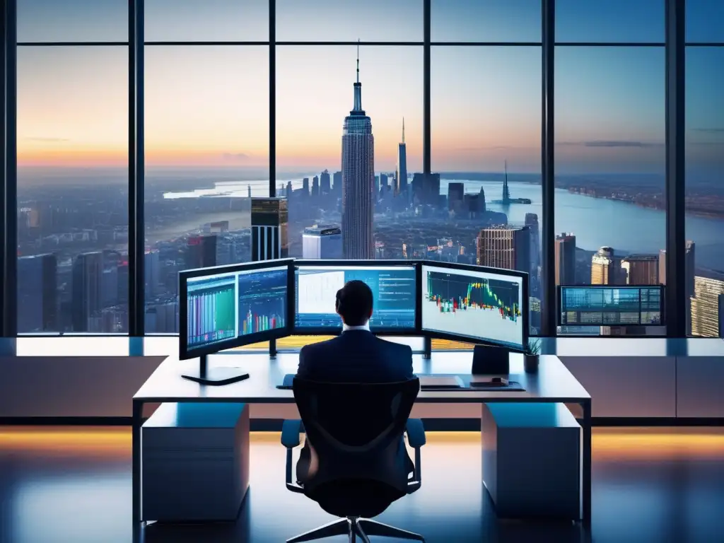 Oficina moderna con vista panorámica de la ciudad Oficina moderna con vista panorámica de la ciudad y estrategias fiscales para trading de opciones