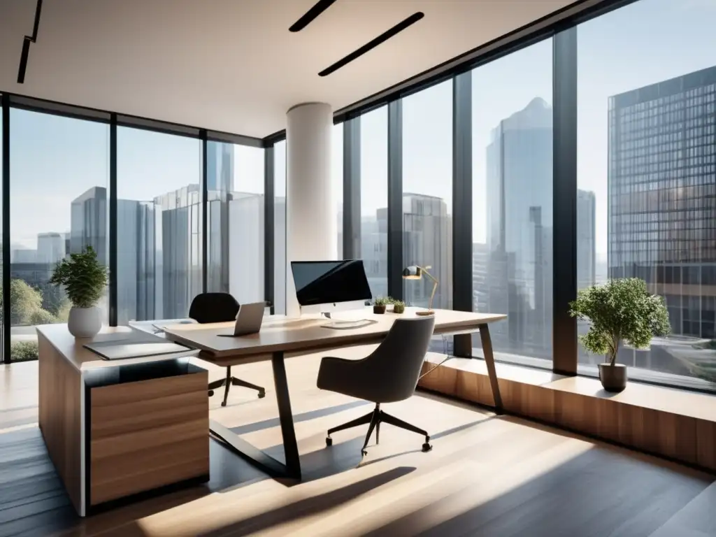 Oficina moderna con vista panorámica Oficina moderna con vista panorámica, reflejando éxito y profesionalismo - Asesores inmobiliarios para inversiones exitosas