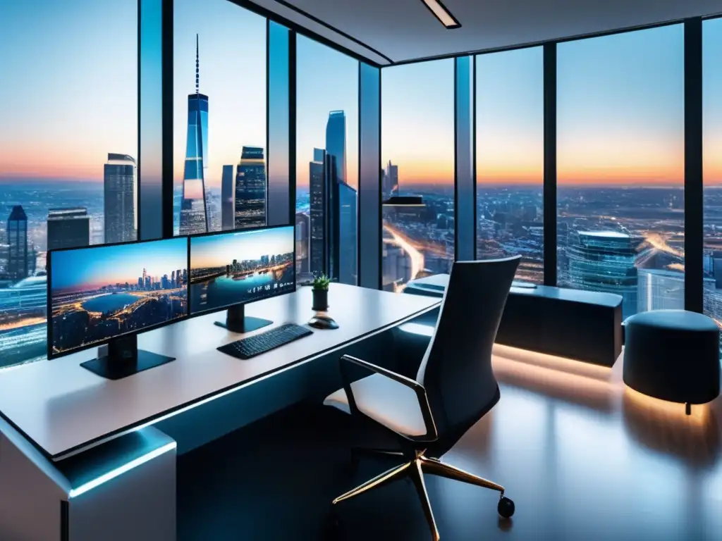 Oficina moderna con vista panorámica de una ciudad vibrante Oficina moderna con vista panorámica de la ciudad: Fiscalidad de los ETFs