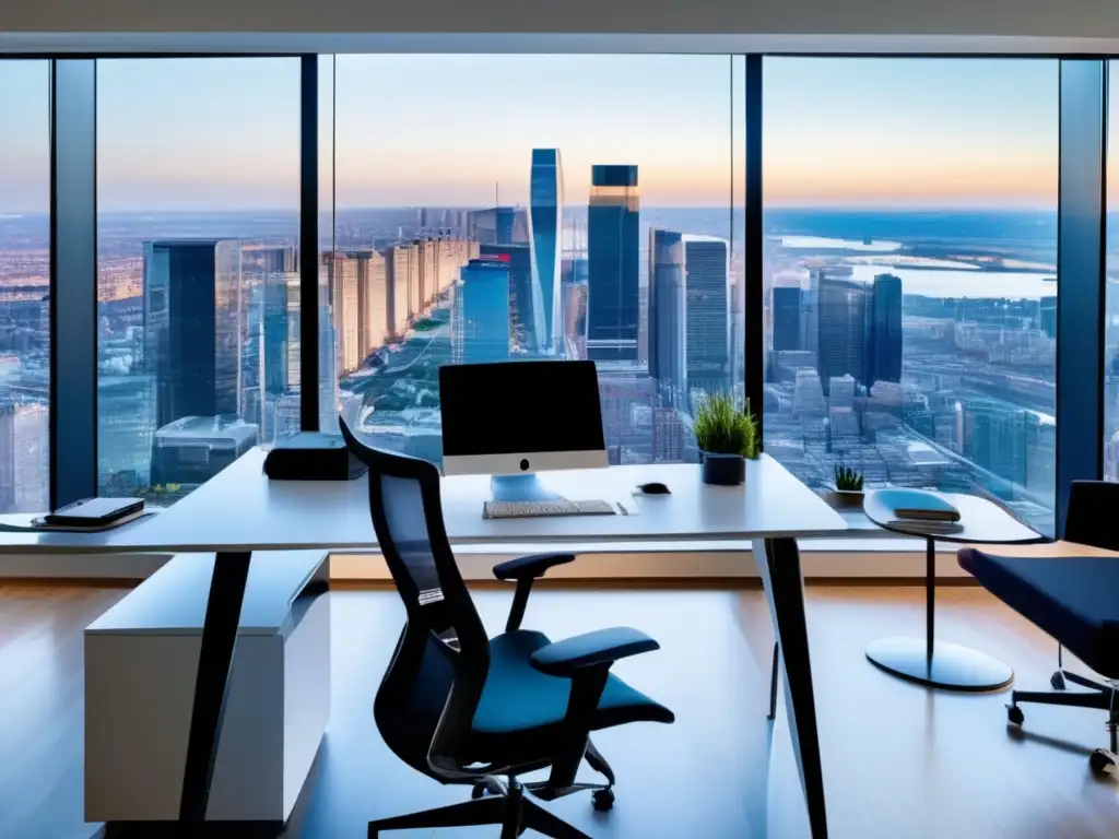 Oficina moderna con vista panorámica de la ciudad Oficina moderna con vista panorámica de la ciudad y planificación fiscal para herencia e inversiones