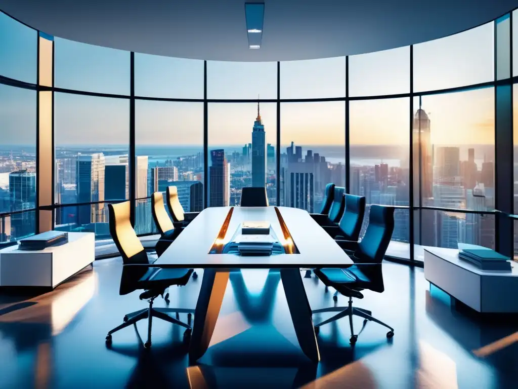 Oficina moderna con profesionales analizando informes financieros Oficina moderna con vista panorámica a la ciudad y profesionales analizando informes financieros para invertir