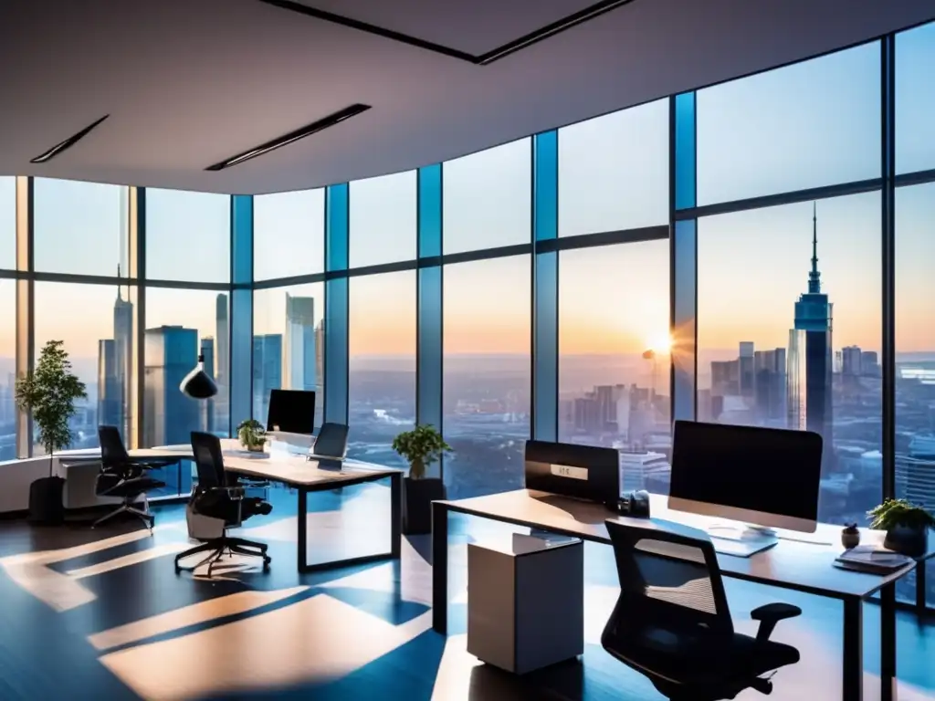 Oficina moderna con vista panorámica Oficina moderna con vista panorámica de la ciudad - Inversiones pasivas con casos de éxito