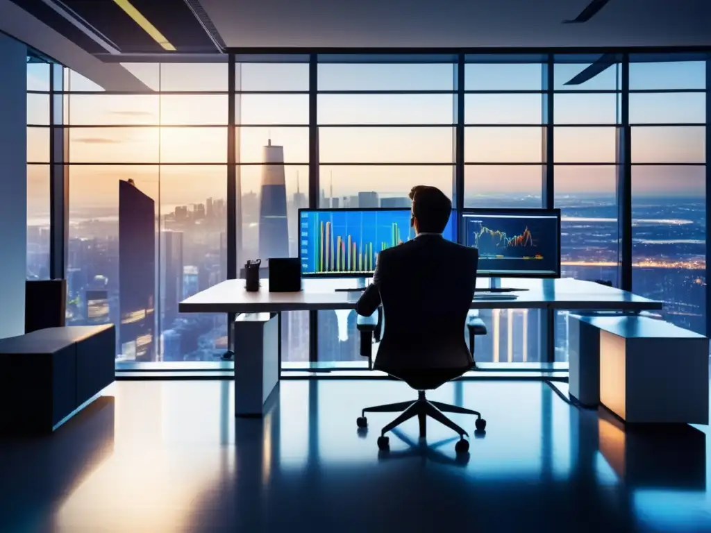 Oficina moderna con vista panorámica a la ciudad Oficina moderna con vista panorámica de la ciudad