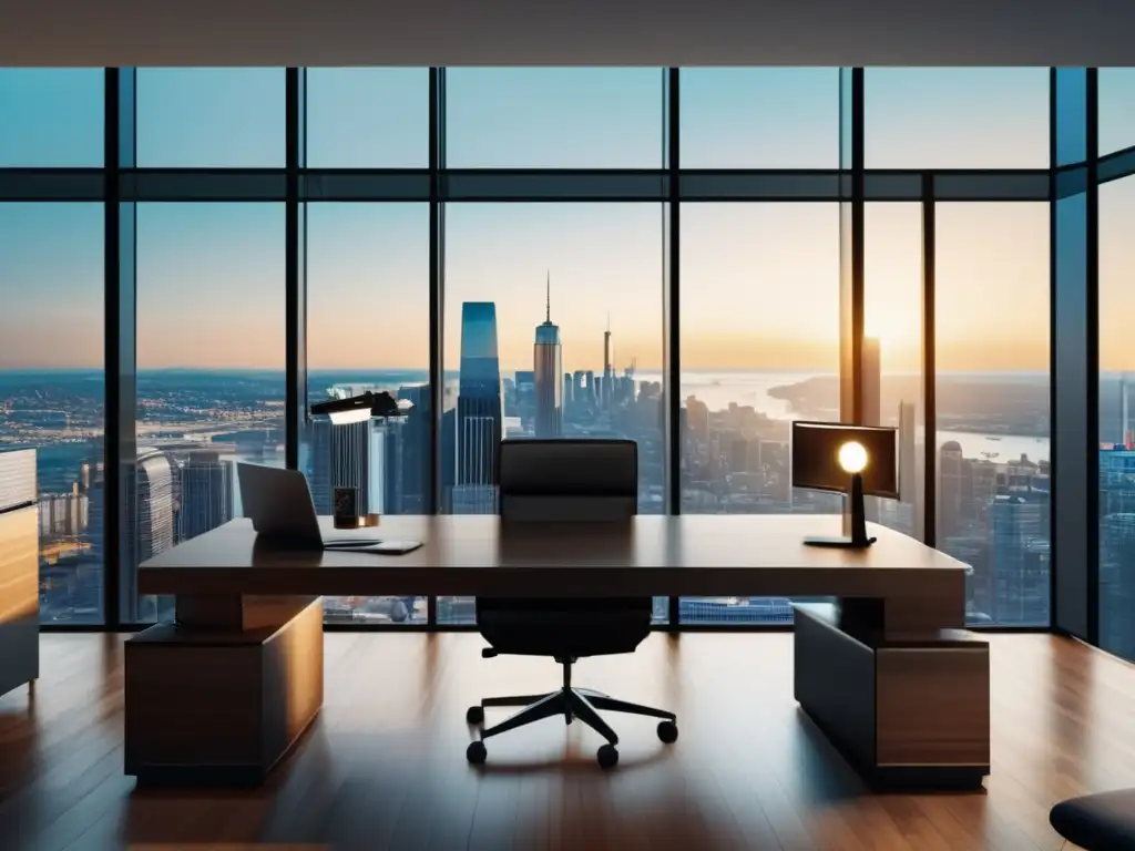 Oficina moderna con diversidad de inversiones Oficina moderna con vista panorámica a la ciudad y variedad de inversiones