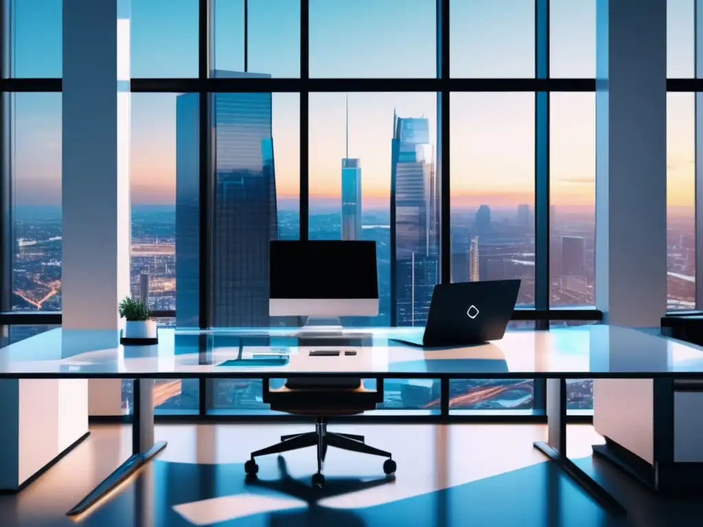 Espacio de oficina moderno con vista a la ciudad Oficina moderna con vista panorámica y asesor financiero experto en inversiones