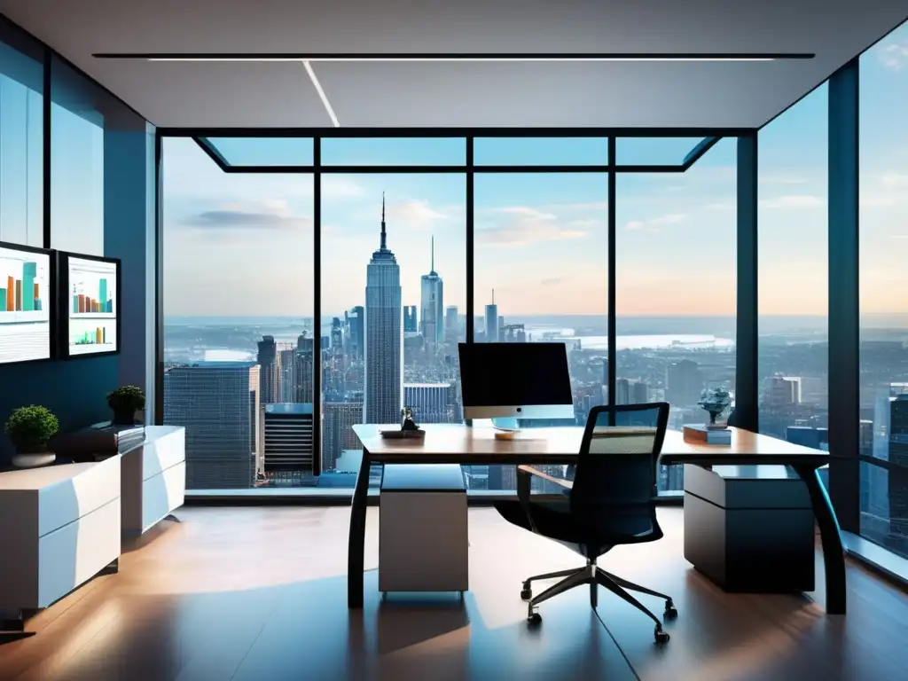 Oficina moderna con vista panorámica de la ciudad Oficina moderna con vista panorámica de ciudad