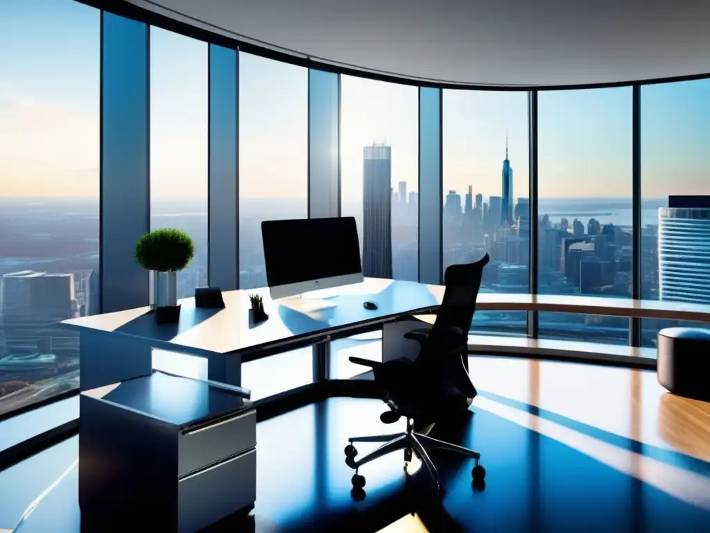 Oficina moderna con vista panorámica de la ciudad Oficina moderna con vista panorámica de la ciudad