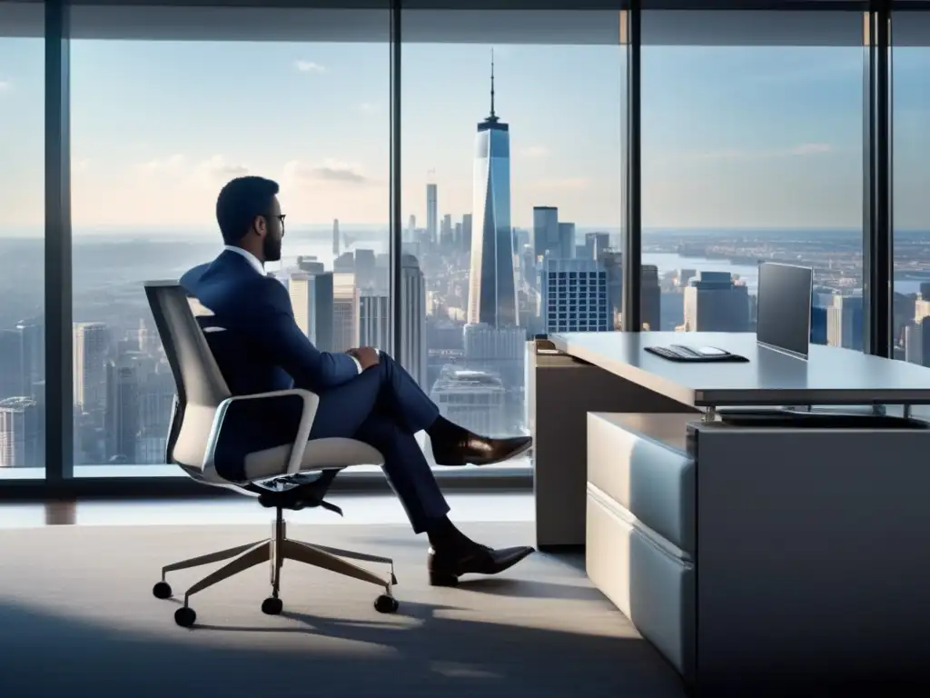 Oficina moderna con vista panorámica financiera Oficina moderna con vista panorámica del distrito financiero: Diferencias entre Forex y Acciones