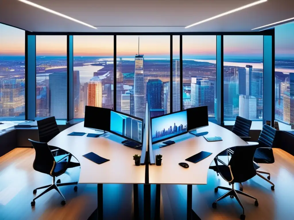 Oficina moderna con vista panorámica Oficina moderna con vista panorámica distrito financiero