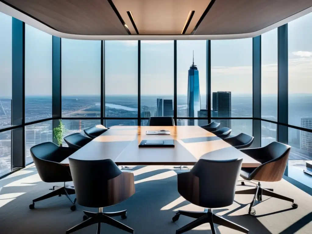 Oficina moderna con vista panorámica Oficina moderna con vista panorámica a la ciudad, muebles elegantes, luz natural