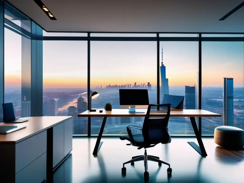 Oficina moderna con vista a la ciudad Oficina moderna con vista panorámica de la ciudad: Flexibilidad mental para invertir