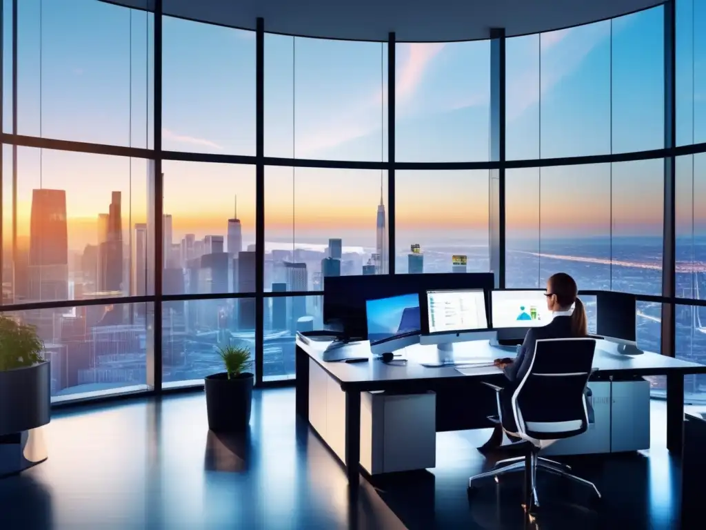 Oficina moderna con vista panorámica Oficina moderna con vista panorámica de ciudad