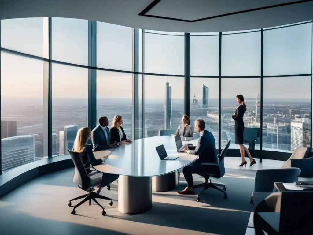 Oficina moderna con vista panorámica de ciudad Oficina moderna con vista panorámica a una ciudad europea, expertos en estrategias de inversión inteligente