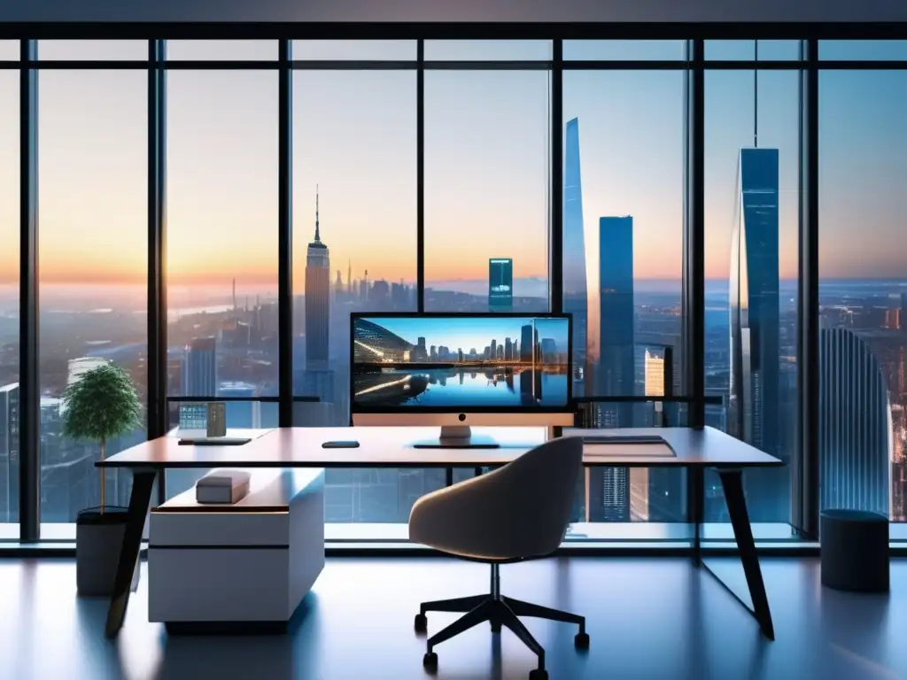 Oficina moderna con vista a la ciudad Oficina moderna con vista panorámica a la ciudad y tendencias de inversión postCOVID en Europa