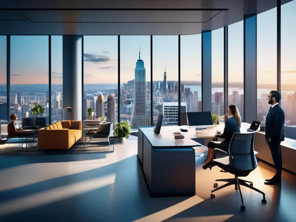Oficina moderna con vista panorámica de la ciudad Oficina moderna con vista panorámica de la ciudad, profesionales en gestión de riesgo e inversiones