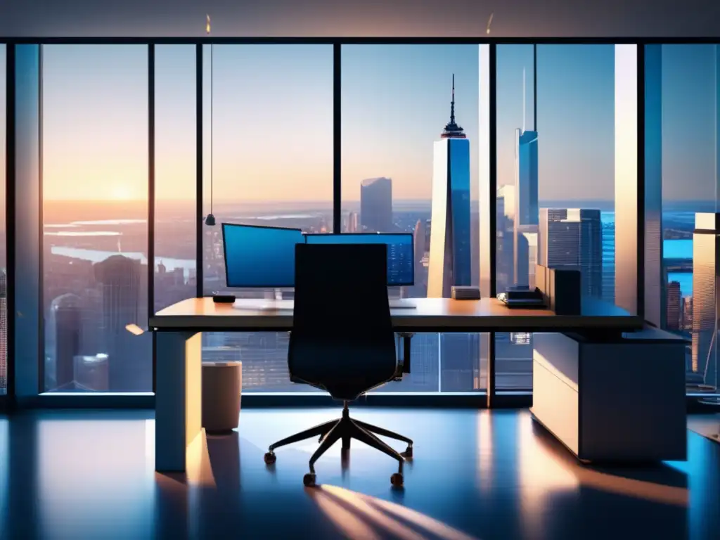 Oficina moderna con vista panorámica Oficina moderna con vista panorámica a distrito financiero