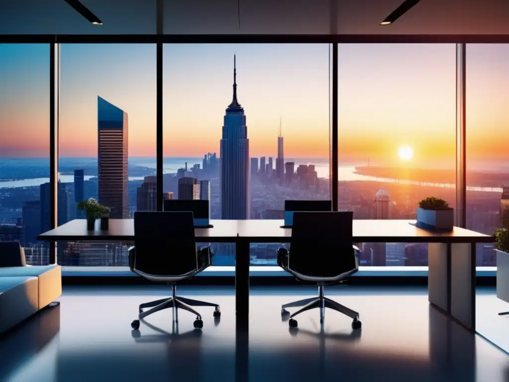 Oficina moderna con vista panorámica de una ciudad vibrante Oficina moderna con vista panorámica de ciudad y tasas de interés a largo plazo inversión