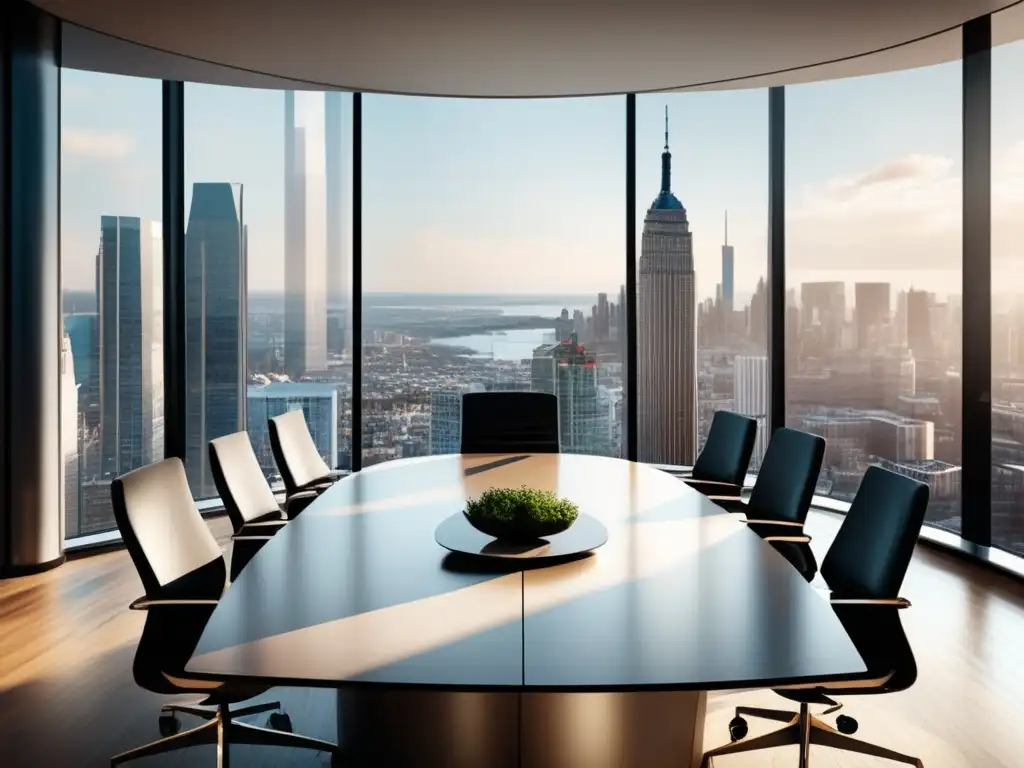 Oficina moderna con vista panorámica Oficina moderna con vista panorámica de la ciudad y profesionales analizando datos financieros