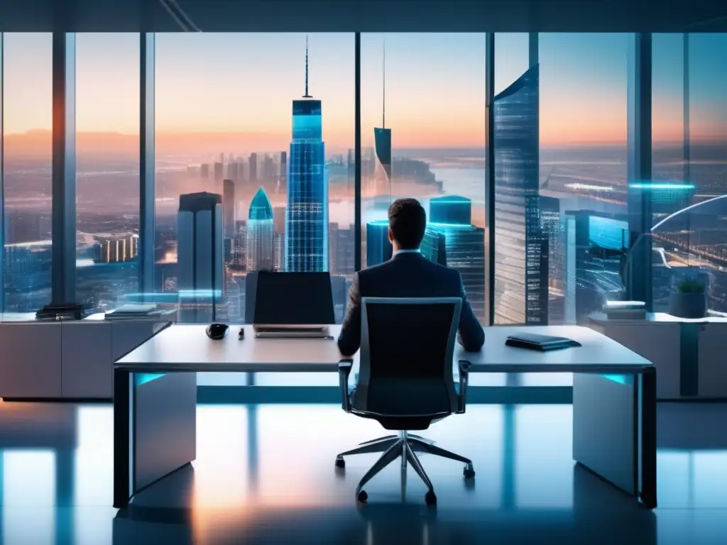 Moderna oficina con vista panorámica de la ciudad Oficina moderna con vista panorámica de ciudad y estrategias de inversión a corto plazo