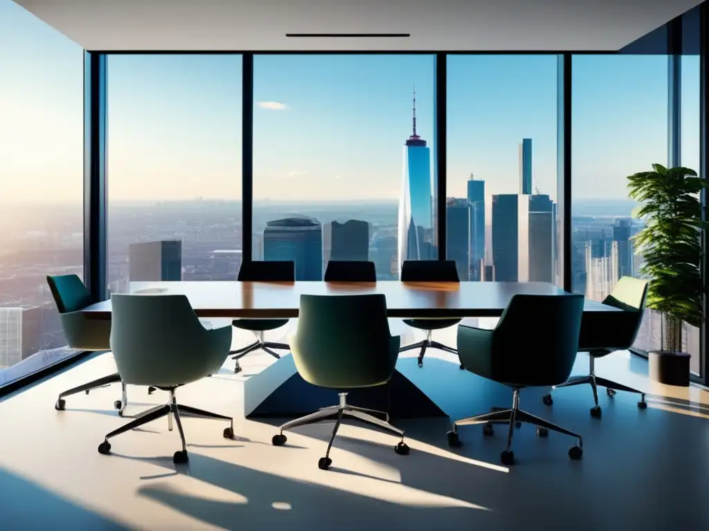 Espacio de oficina moderno con vista a la ciudad Oficina moderna con vista panorámica de la ciudad