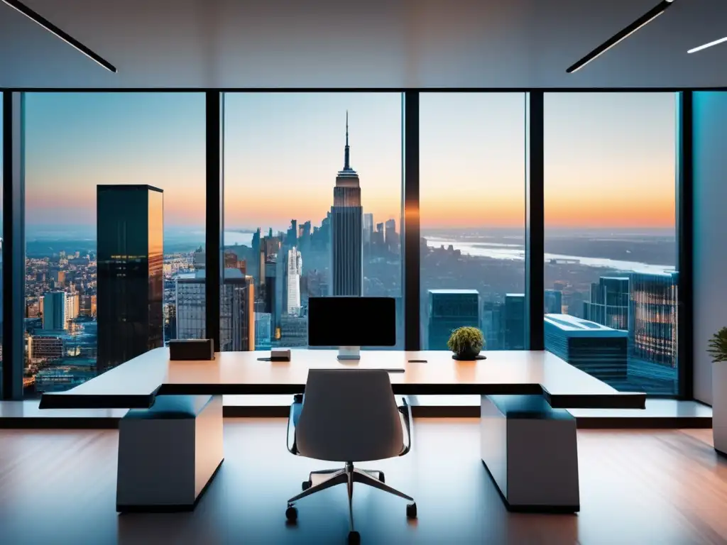 Oficina moderna y elegante con vista panorámica Oficina moderna con vista panorámica de la ciudad - Beneficios de los seguros de inversión