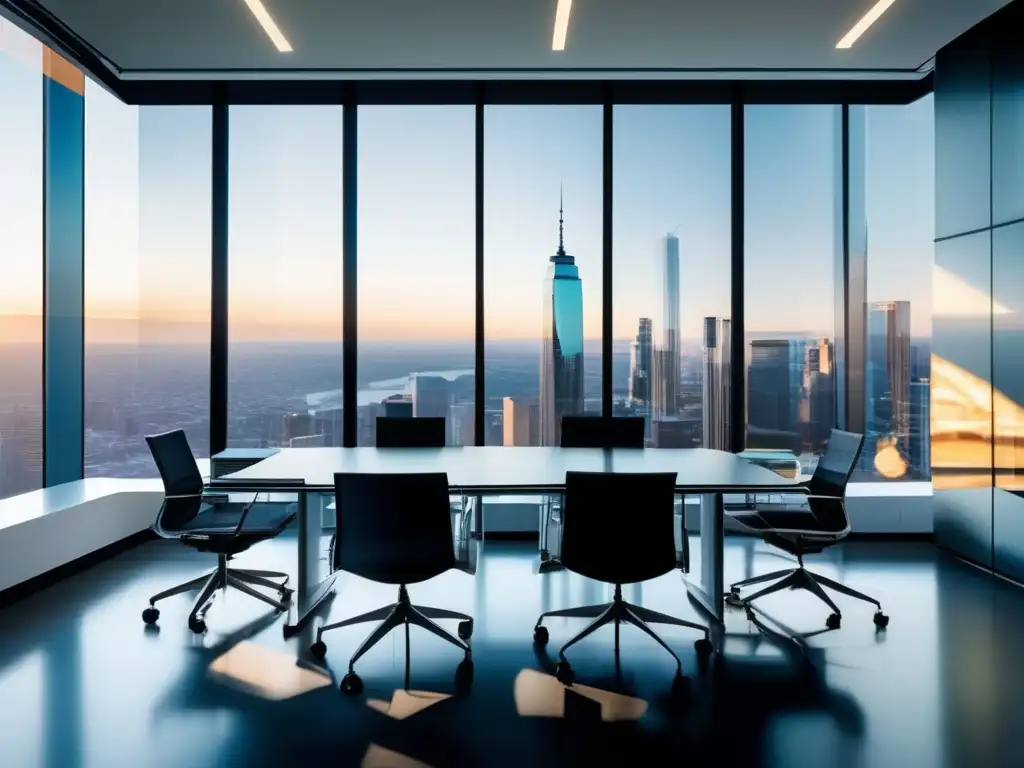 Oficina moderna con vista impresionante Oficina moderna con vistas a la ciudad y estrategias de inversión activa